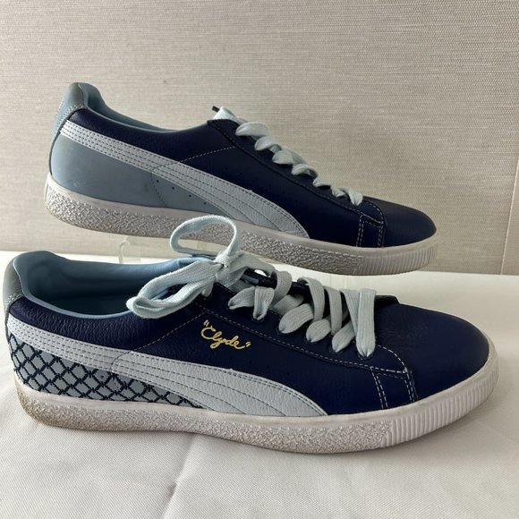 PUMA Clyde US Sz 9.5 Blue Leather Lace-up Sneakers - Picture 1 of 7